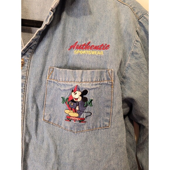 Vintage Mickey & Co Denim Button Up Shirt With Mickey Mouse Authentic Sportswear - Picture 2 of 7